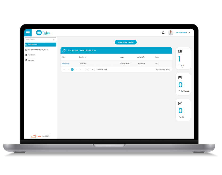 HR Today software dashboard showing employee management tools for small NZ businesses